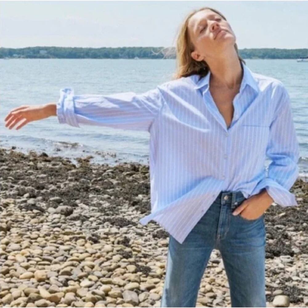AYR L 100% cotton deep end blue pinstriped button down - Picture 7 of 7